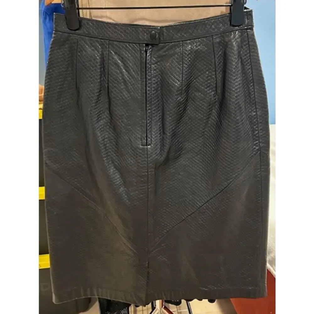 WILSONS Black Genuine Leather Luxe Snake Reptile Textured Skirt Vintage MEDIUM